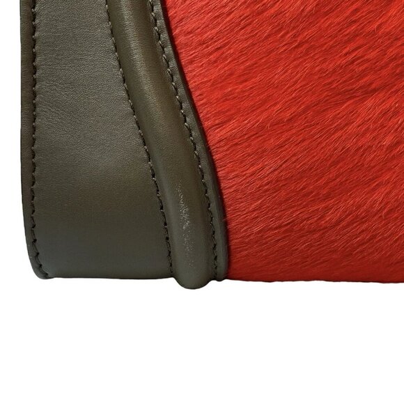 CELINE Tri-Color Pony Hair Calfskin Leather Mini Luggage Tote Bag Red Beige - Picture 9 of 16